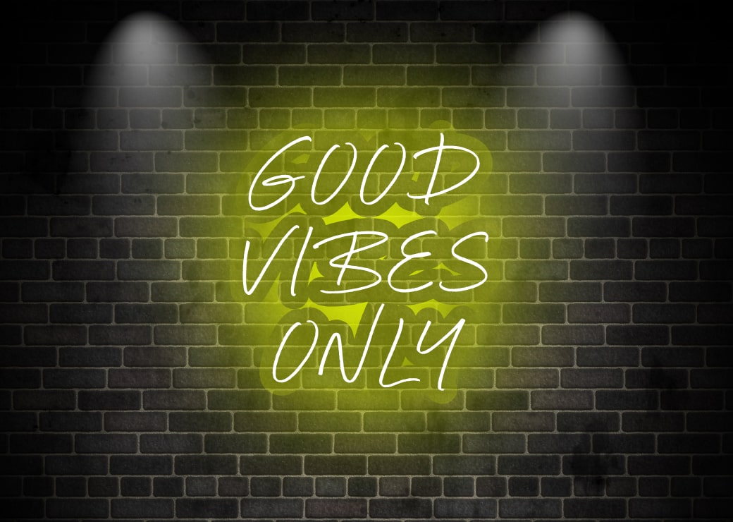 GOOD VIBES ONLY Yellow Living Room Neon Sign | OMG Custom Neon Signs