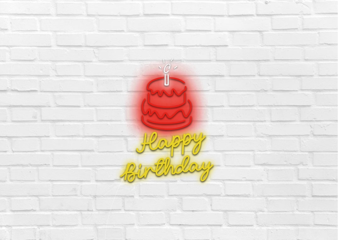 Happy Birthday - Cake & Candle Neon Signs