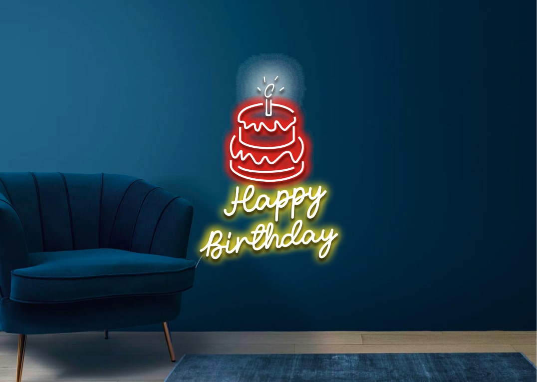 Happy Birthday - Cake & Candle Neon Signs