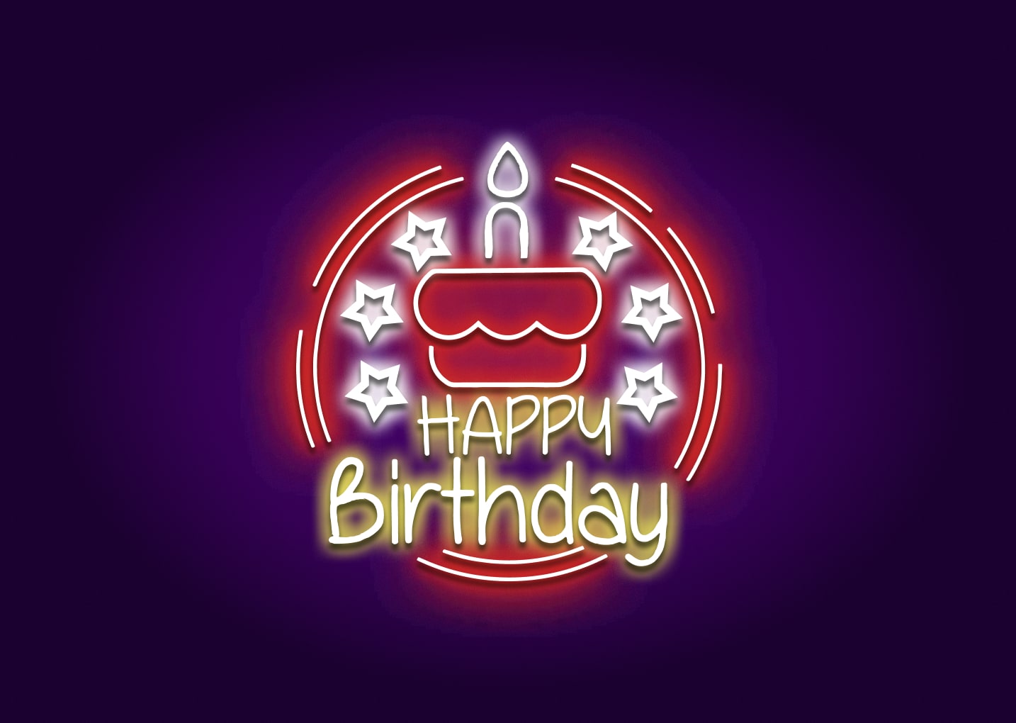Happy Birthday with Cake & Candle - Circle Neon Signs