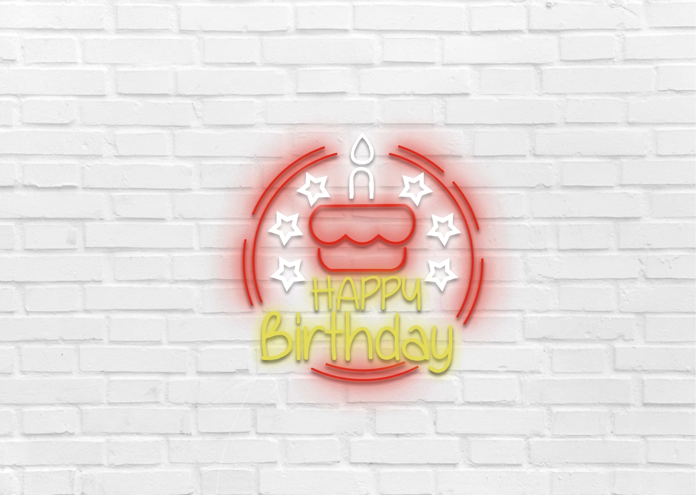 Happy Birthday with Cake & Candle - Circle Neon Signs