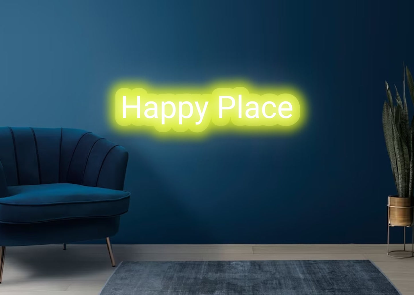 Happy Place Yellow Living Room Neon Sign | OMG Neon