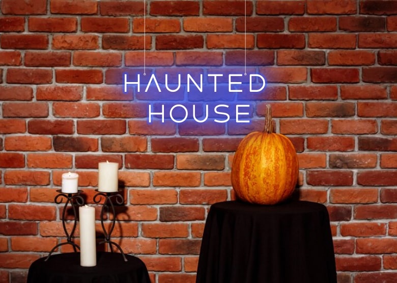 HauntedHouse - Blue| Blue Halloween Neon Signs | Blue Spooky Neon Signs | Blue Scary Neon Signs | OMGNeon.com