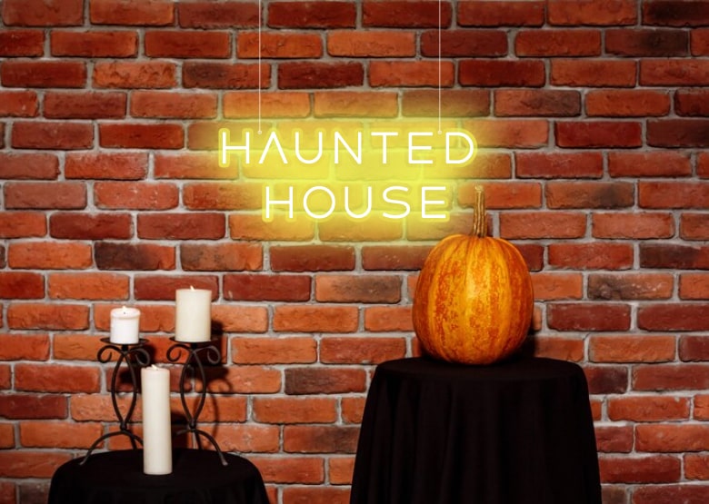 HauntedHouse - Yellow| Yellow Halloween Neon Signs | Yellow Spooky Neon Signs | Yellow Scary Neon Signs | OMGNeon.com