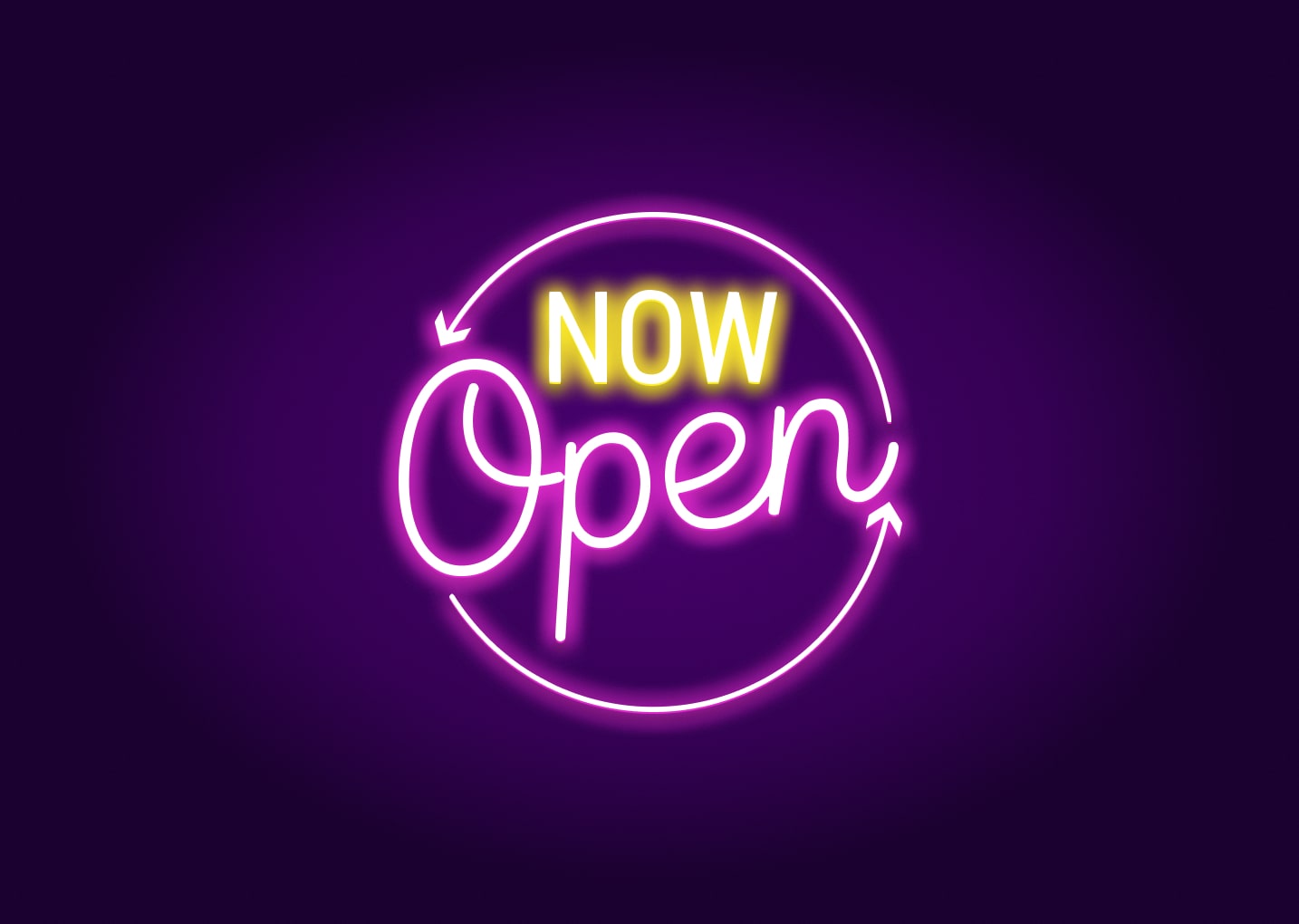 Now Open Neon Signs in Circle