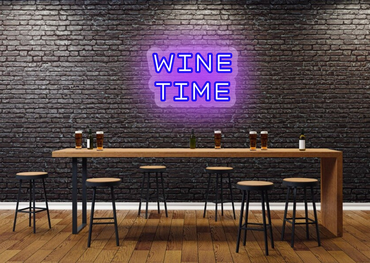 Wine Timw Bar Neon Sign Purple Color | OMG Neon