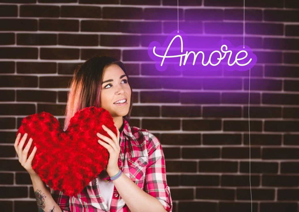 Amore Neon Sign Purple | Love Neon Signs | OMGNeon.com