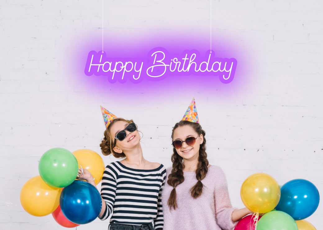 Happy Birthday Party Neon Sign Purple | OMG Neon