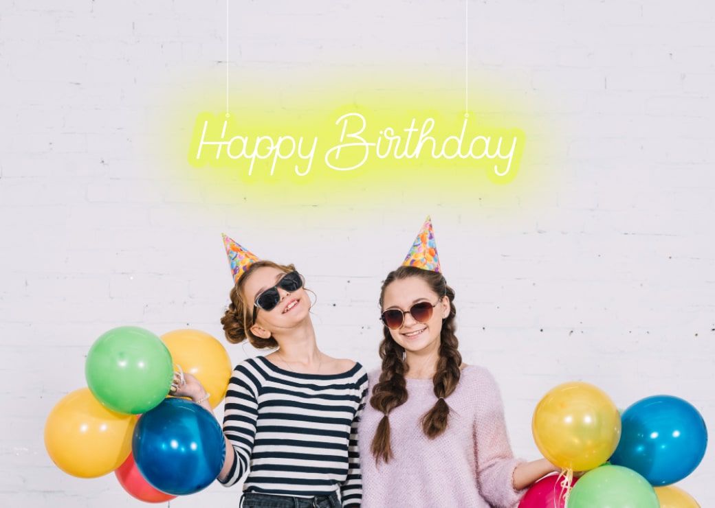 Happy Birthday Party Neon Sign Yellow | OMG Neon