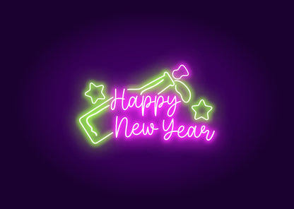 Happy New Year with Bear Bottle Neon Signs