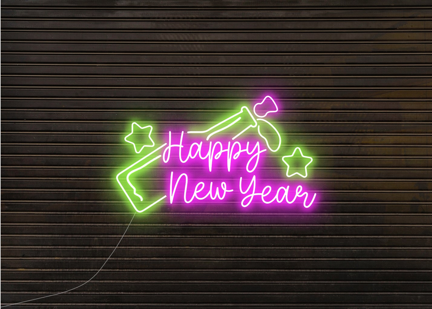 Happy New Year with Bear Bottle Neon Signs