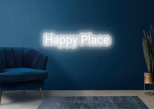 Happy Place White Living Room Neon Sign | OMG Neon