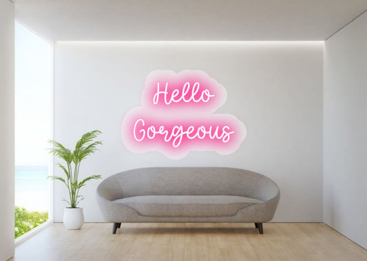 Hello Gorgeous Pink Living Room Neon Sign | OMG Neon