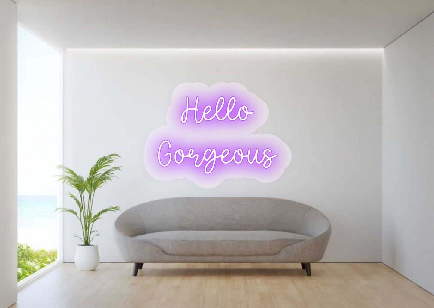 Hello Gorgeous Purple Living Room Neon Sign | OMG Neon