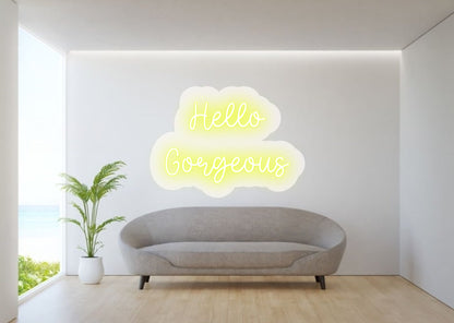 Hello Gorgeous Yellow Living Room Neon Sign | OMG Neon