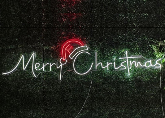 Merry Christmas with Santa Cap | Christmas Neon Sign