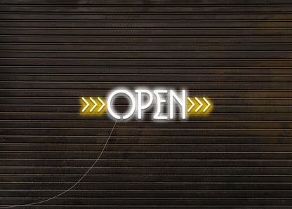 Open Neon Signs with Arrow Neon Signs