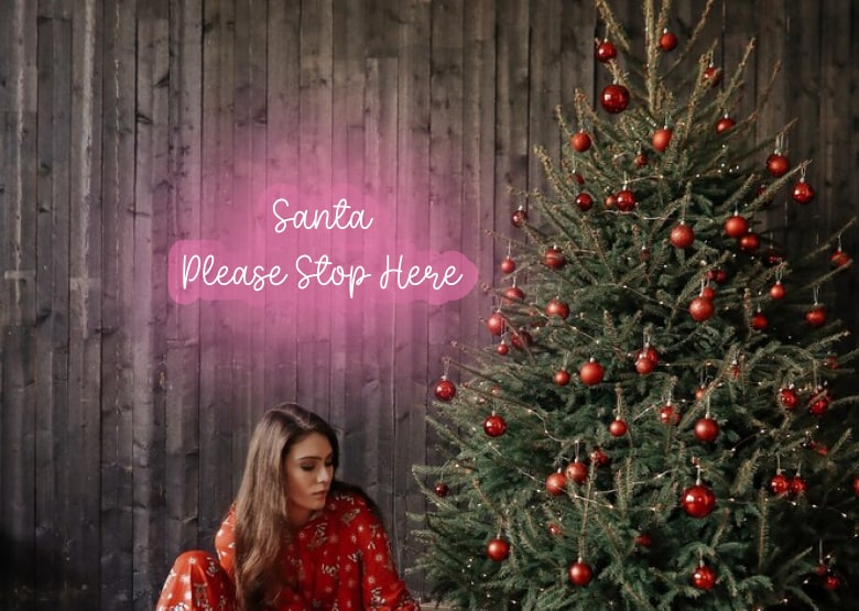 Santa Please Stop Here Pink Neon Sign