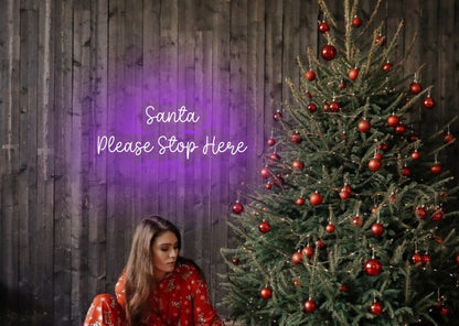 Santa Please Stop Here Purple Neon Sign