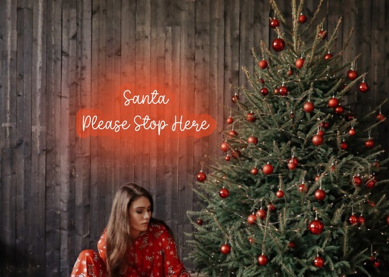 Santa Please Stop Here Red Neon Sign