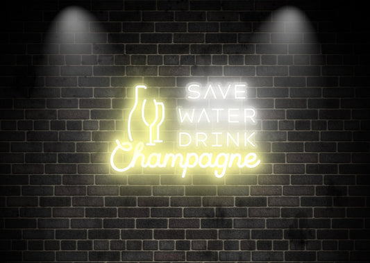 Save Water Drink Champagne Bar Neon Sign | Custom Neon Signs | OMG Neon
