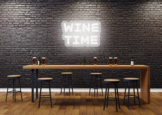 Wine Time Bar Neon Sign White Color LED | OMG Neon